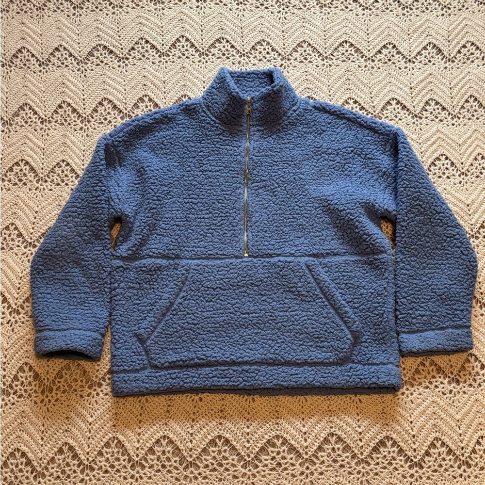 Aerie Blue Sherpa Quarter Zip Pockets Aerie Sweatshirt Fleece